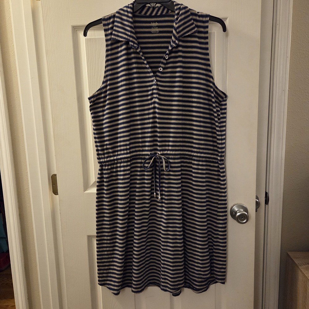 Rafaella Weekend sz XL slvless blue striped t-shirt dress casual comfort summer